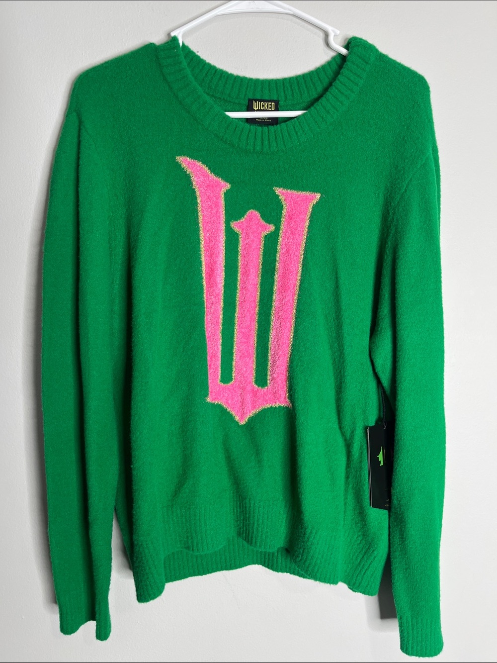 Target Green Crewneck Sweater with Pink Intarsia Logo